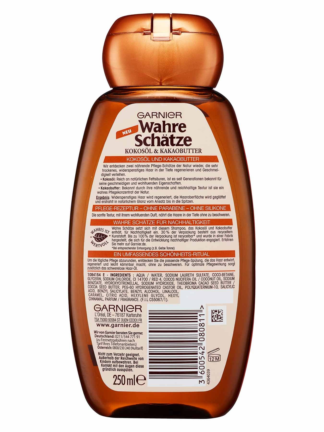 Regenerierendes-Shampoo-Wahre-Schaetze-Kokosoel-Kakaobutter-250ml-Rueckseite-Garnier-De-gross
